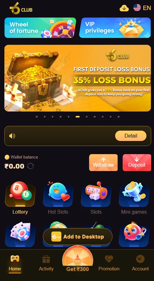  Image showing 6 Club game home screen